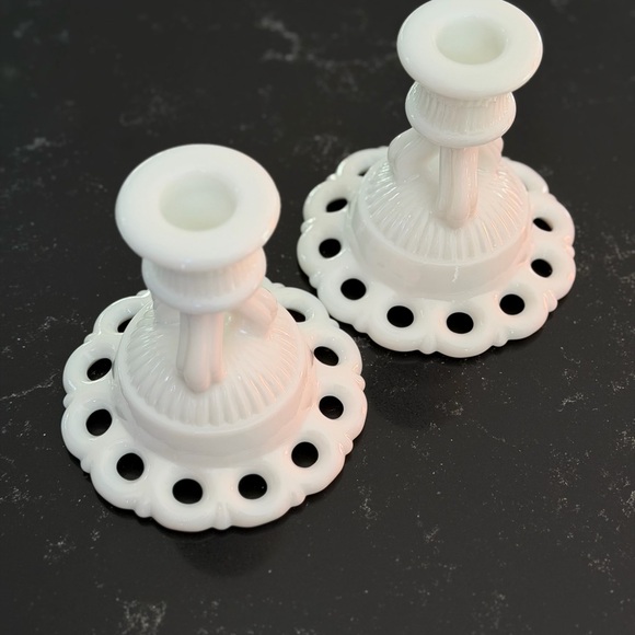 Westmoreland White Milk Glass Doric Candlesticks - Picture 2 of 2